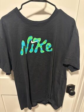 Nike Black Short Sleeve Tee with Green-Blue Logo